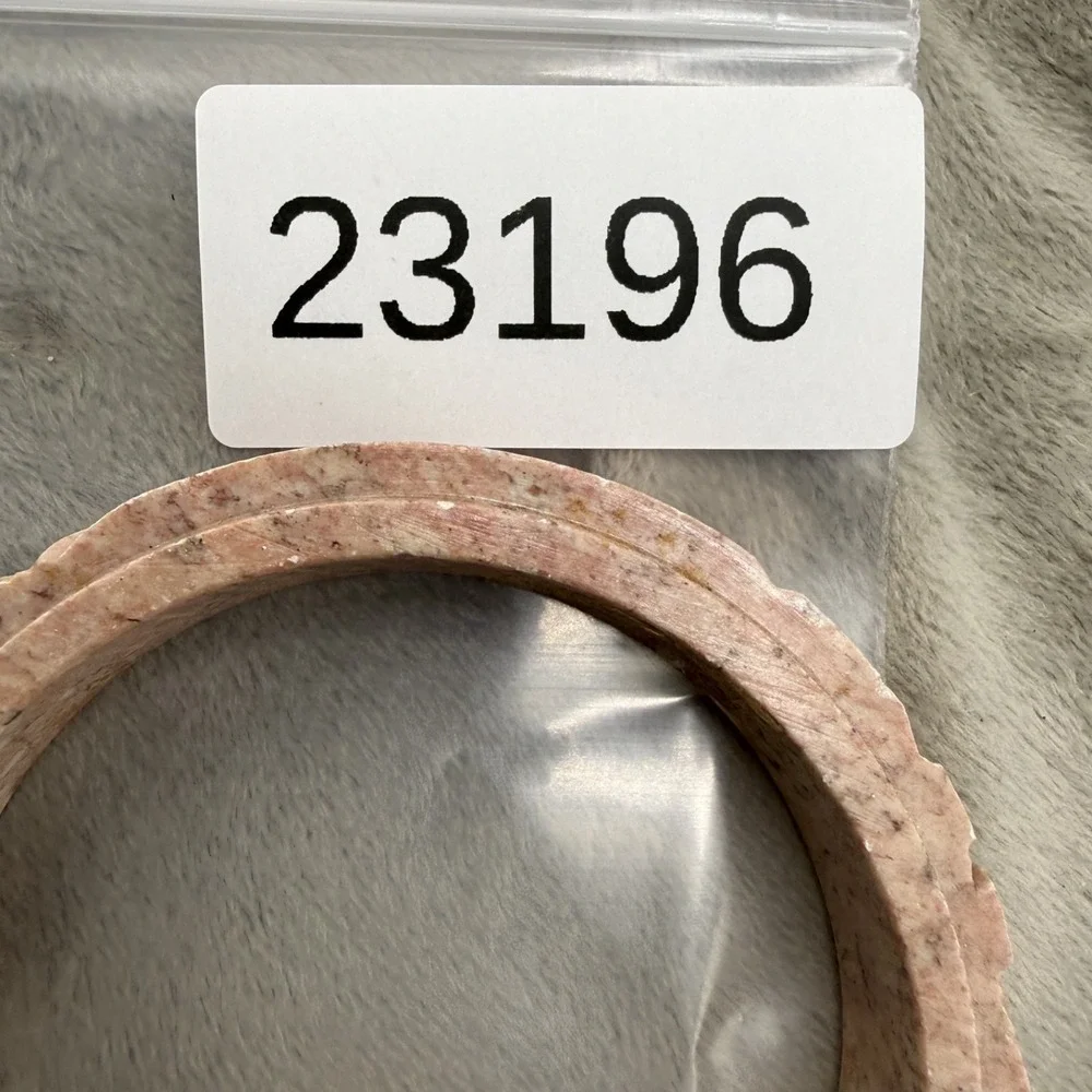 Vintage Bangle Bracelet Carved Polished Stone Pink 8